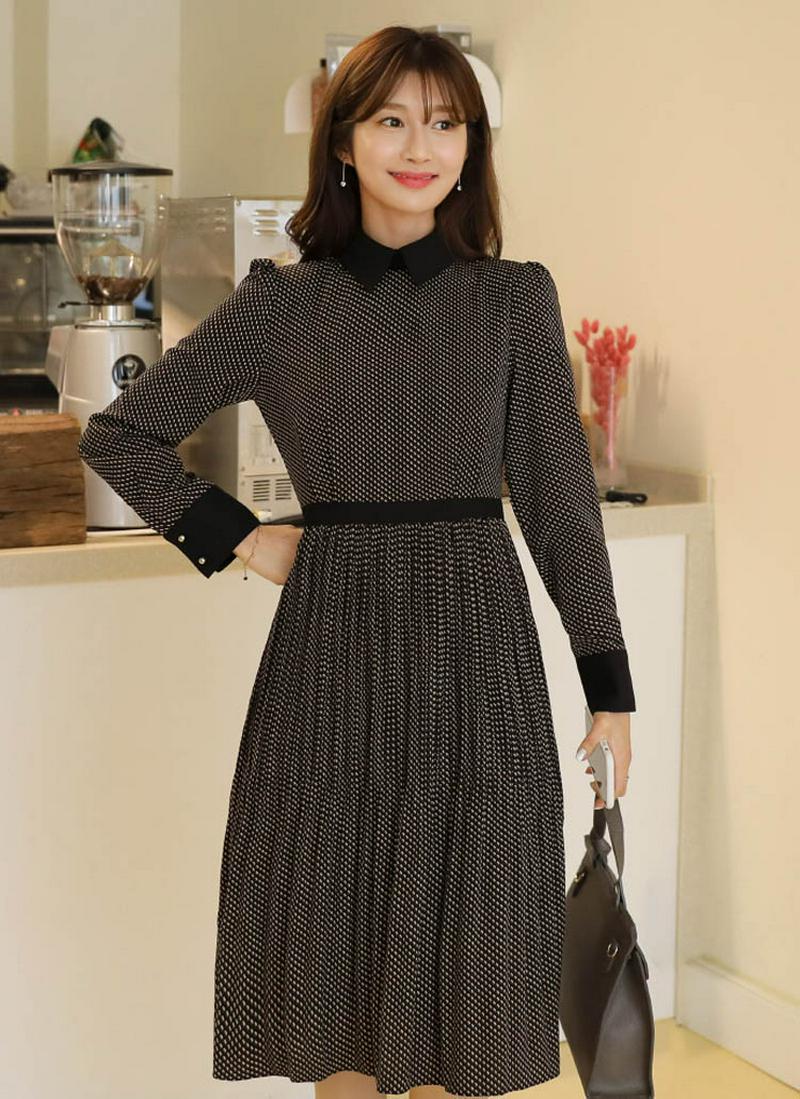 配色パターンプリーツワンピース