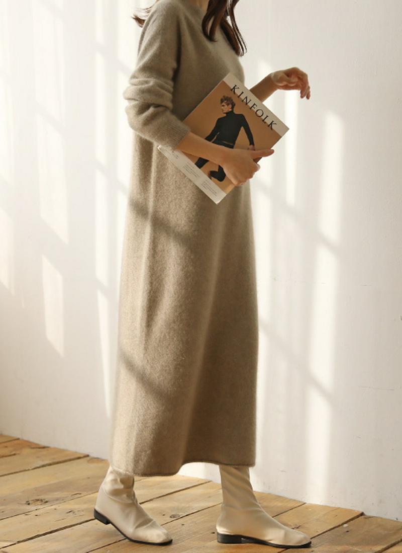 ファーブレンドニットロングワンピース