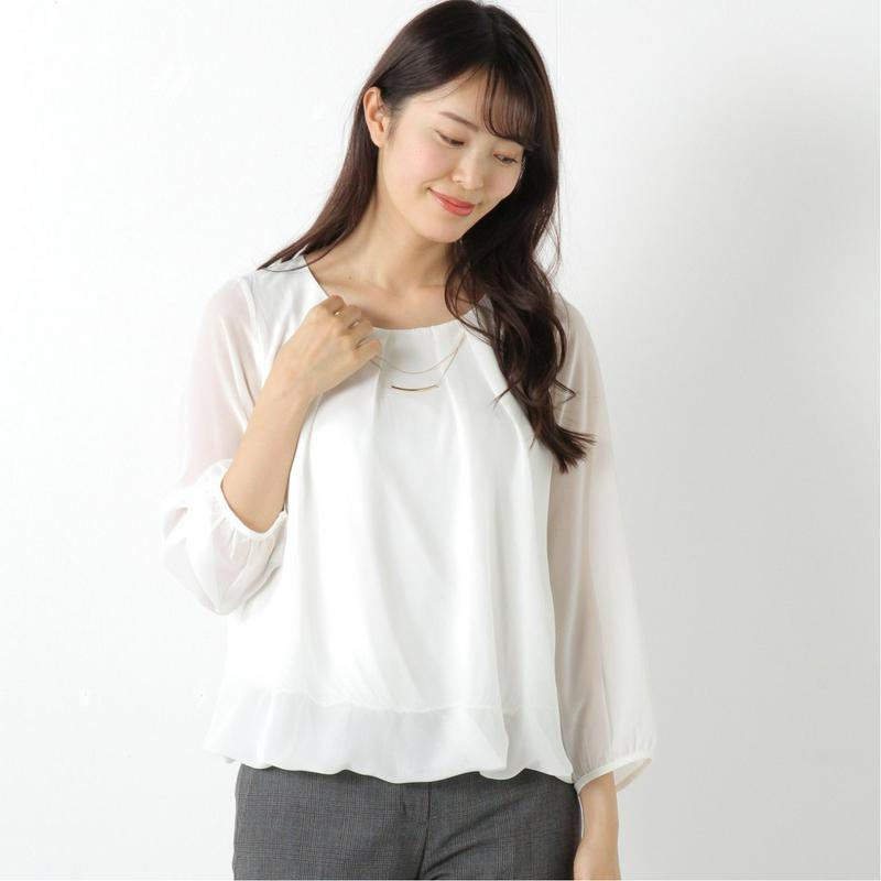 シフォンネックレス付プルオーバー【大人気商品】【Ｍ～３Ｌ】