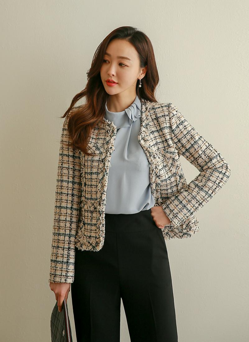 パールボタンツイードジャケット