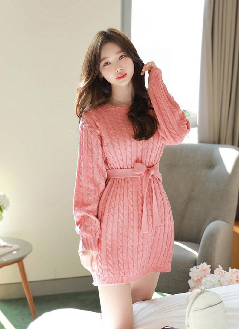 ケーブルニットミニワンピース