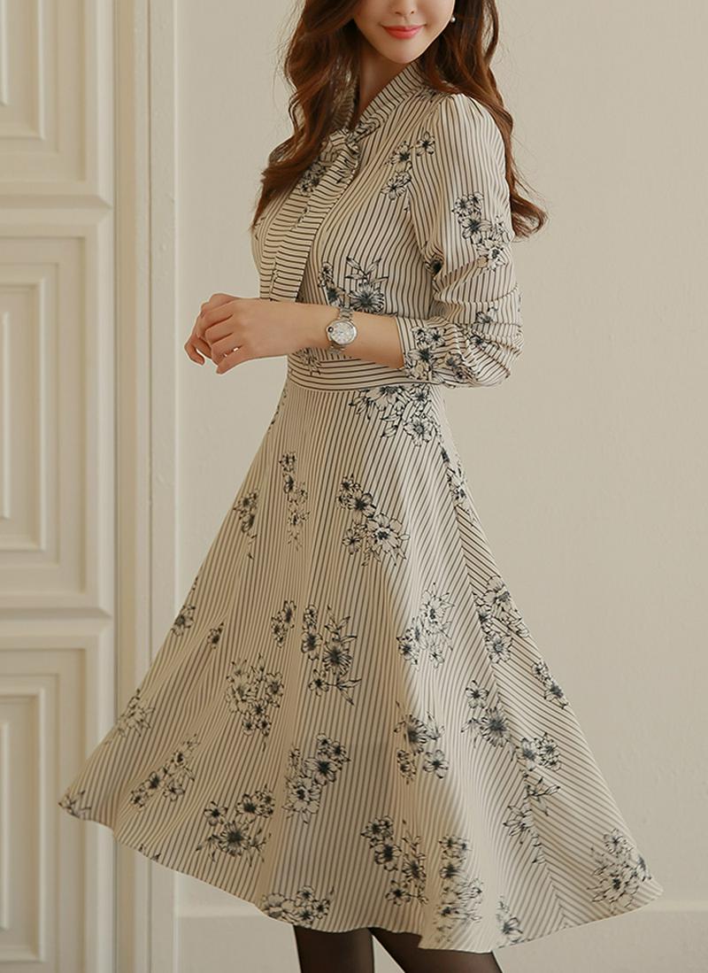 ストライプフローラルワンピース