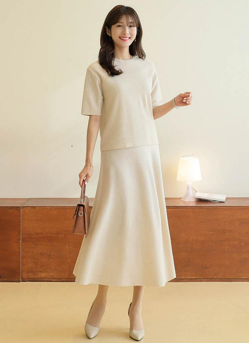 カシミヤ混半袖ニット&スカートSET