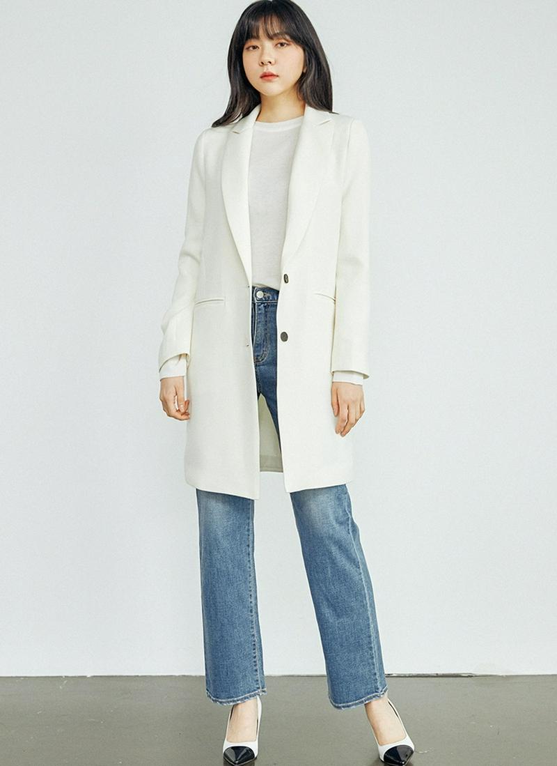 シンプルロングジャケット(アイボリー)