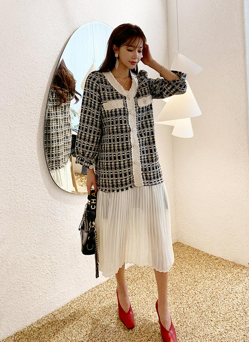 ツイードプリーツワンピース