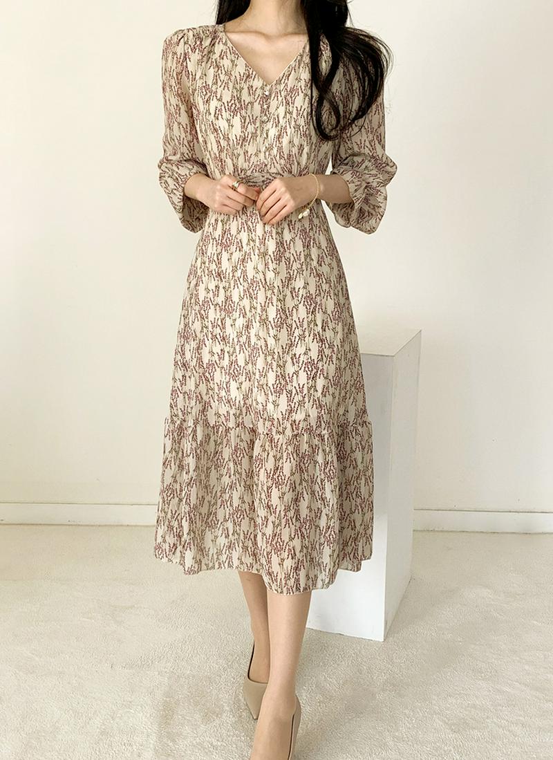 Vネックラベンダーワンピース