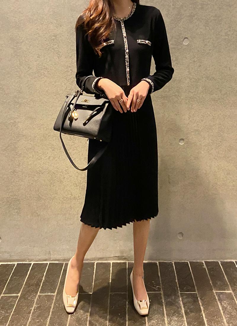 ツイードポイントプリーツワンピース