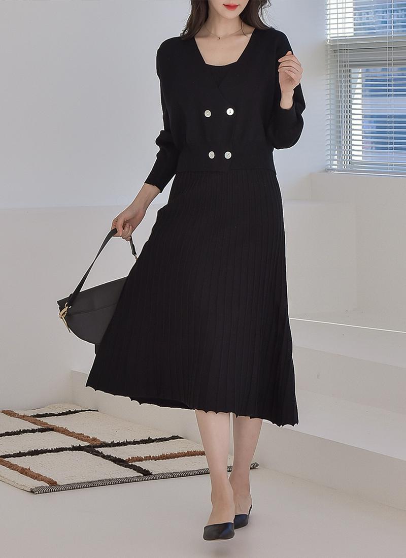 ダブルボタンニットカーデ&ワンピースSET