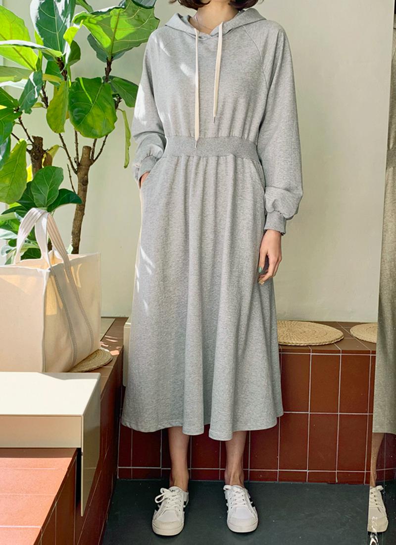 ウエストゴムスウェットフレアワンピース