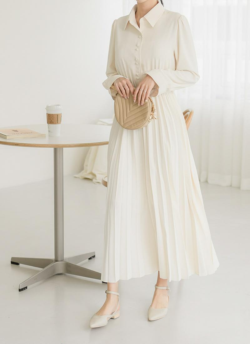ベルト付プリーツワンピース