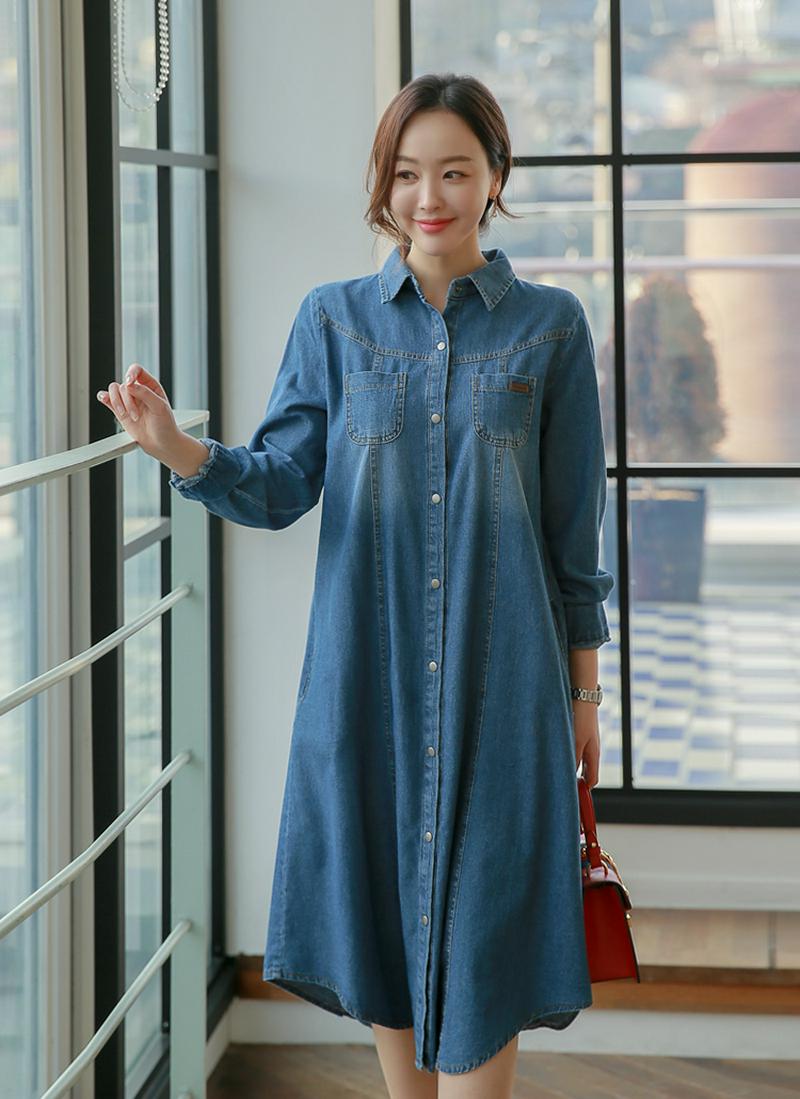 ポケットデニムシャツワンピース
