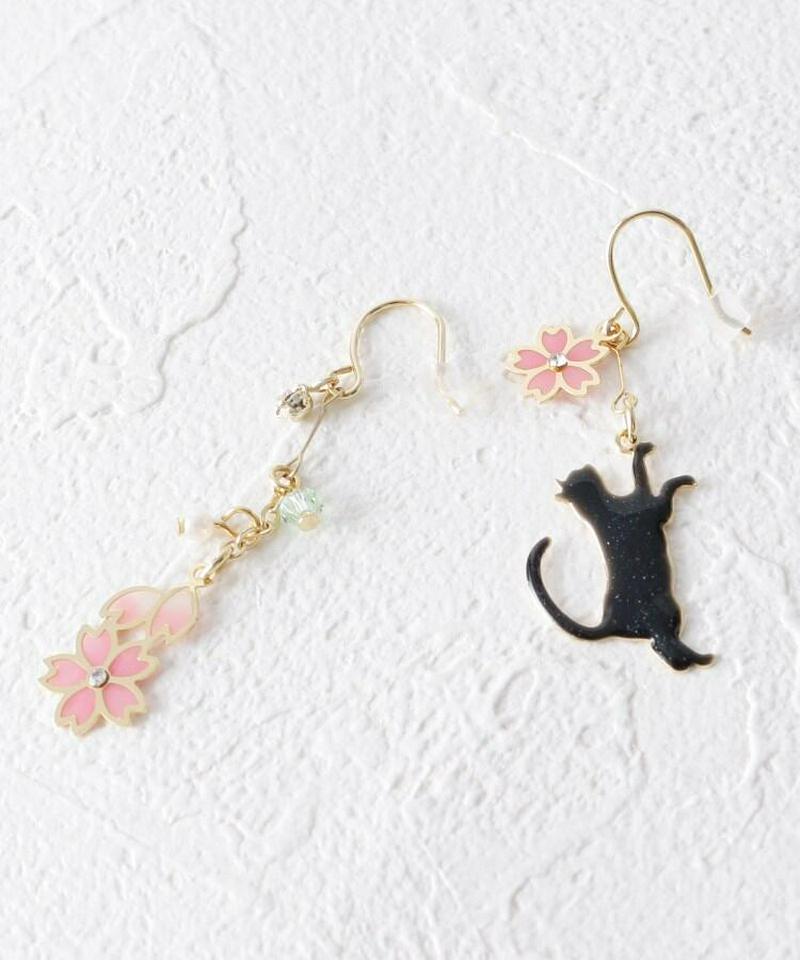 桜猫モチーフピアス