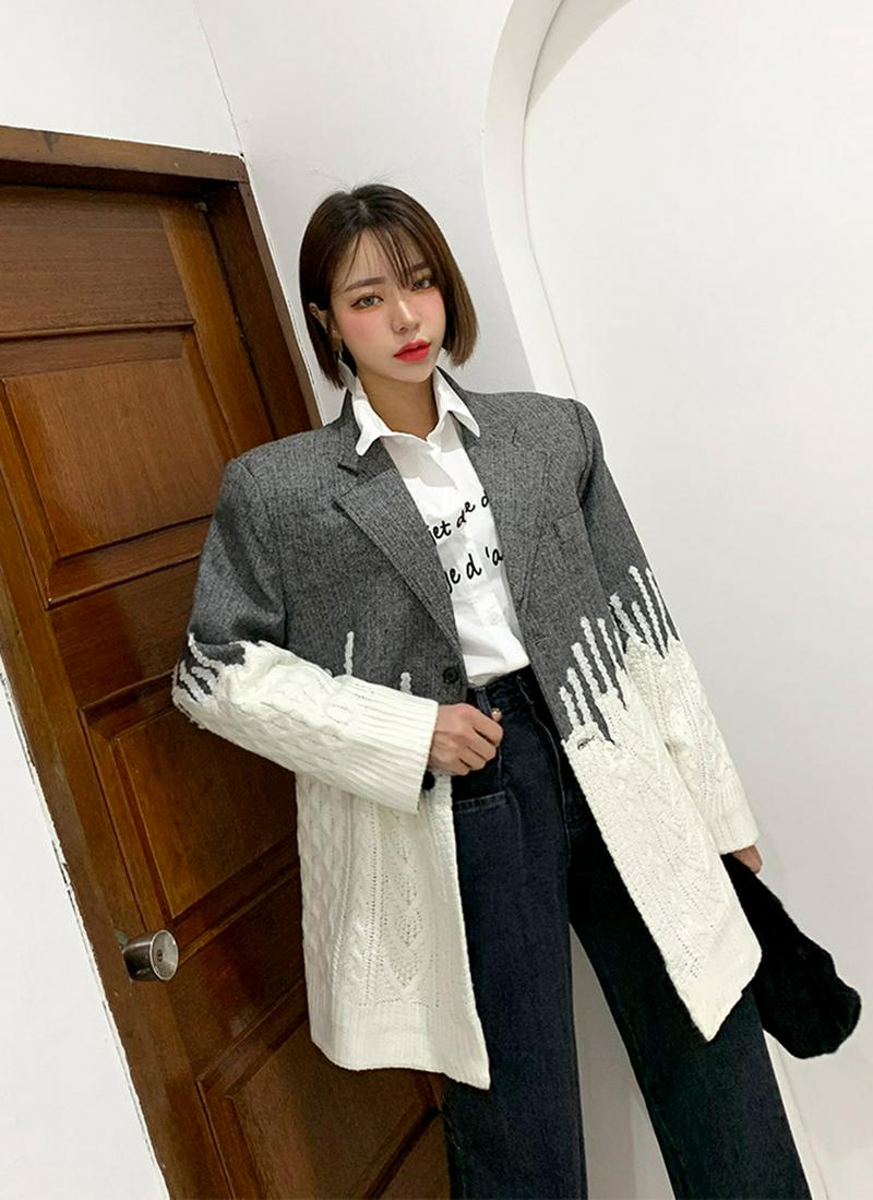 ヘリンボーンニットミックスジャケット