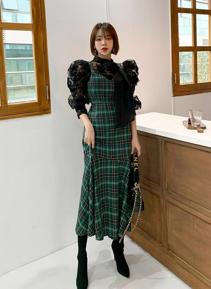 チェックマーメイドラインワンピース