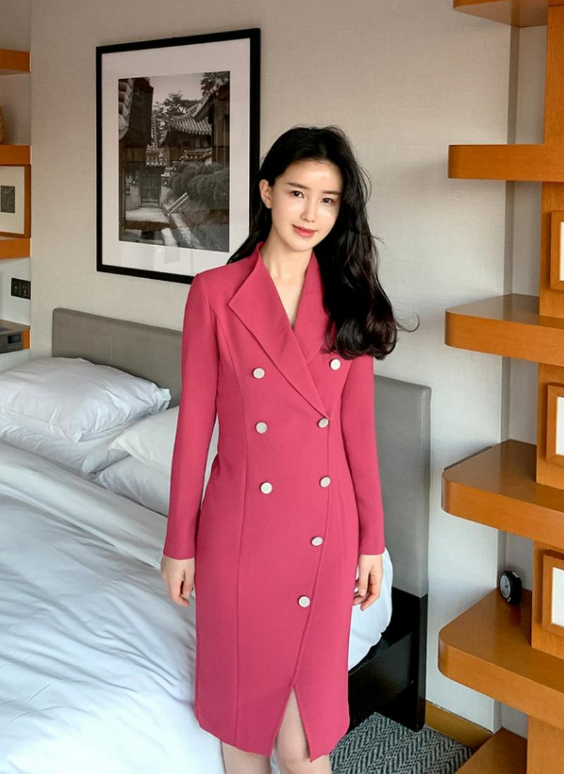 ダブルボタンスリットワンピース