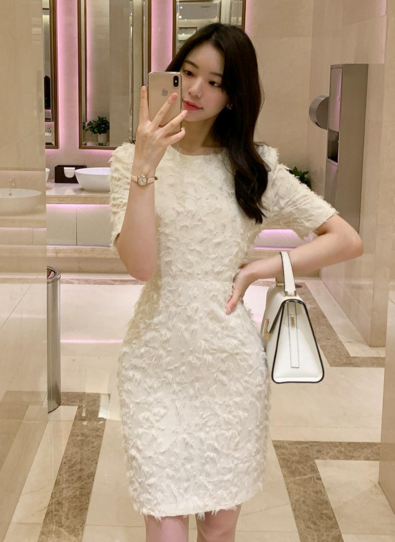 テクスチャー半袖ワンピース