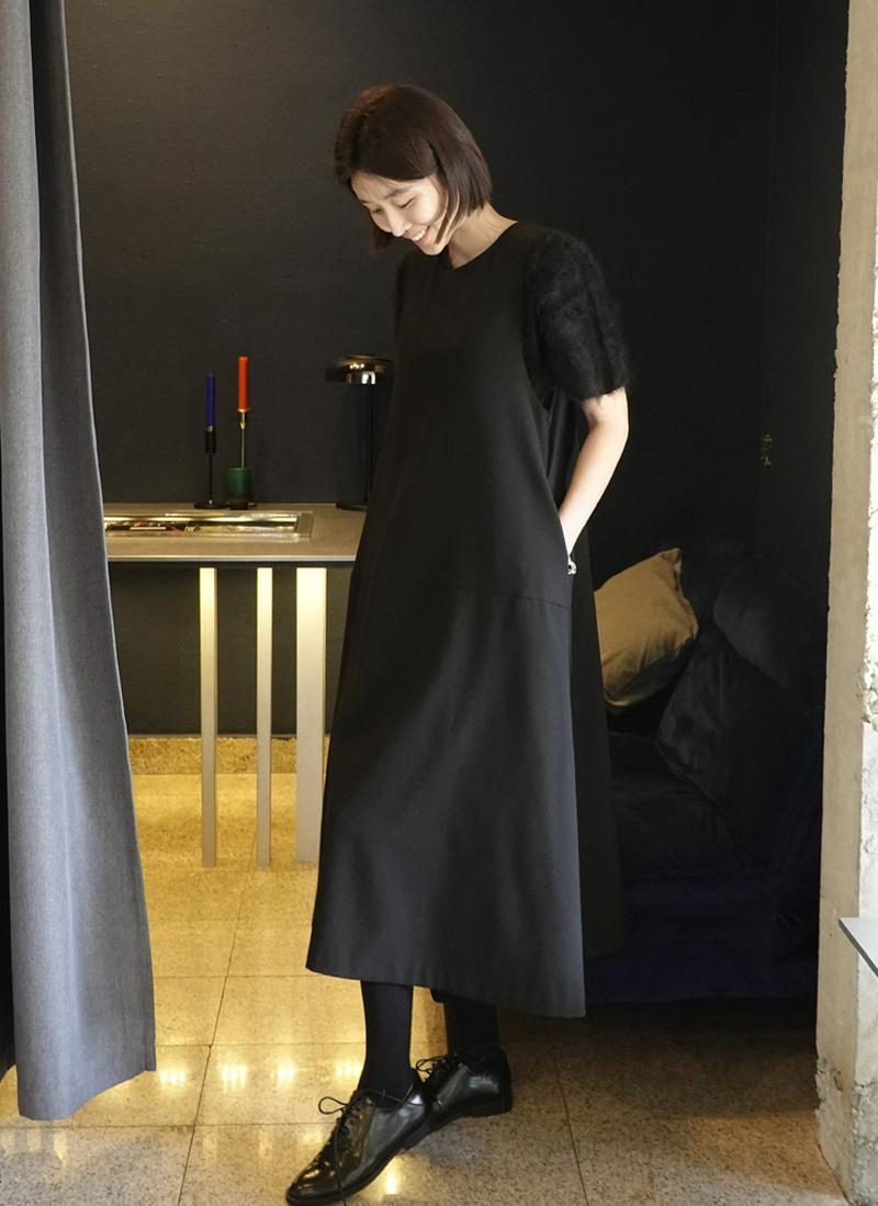 ウール混フレアノースリワンピース