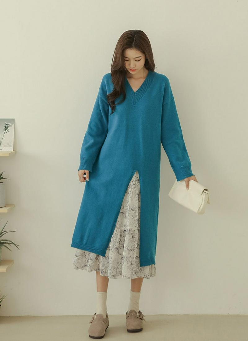 ディープスリットニットワンピース