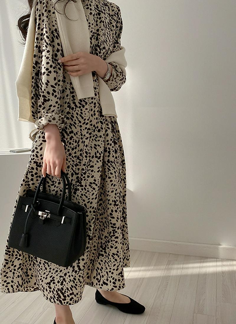 レオパード風ロングワンピース