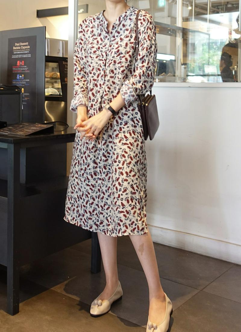 バンドカラーパターンワンピース