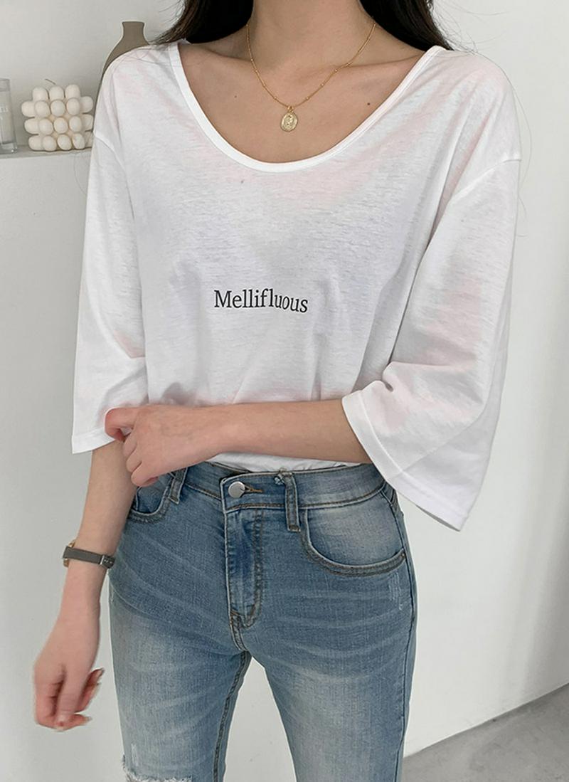 7分丈スリーブレタリングTシャツ