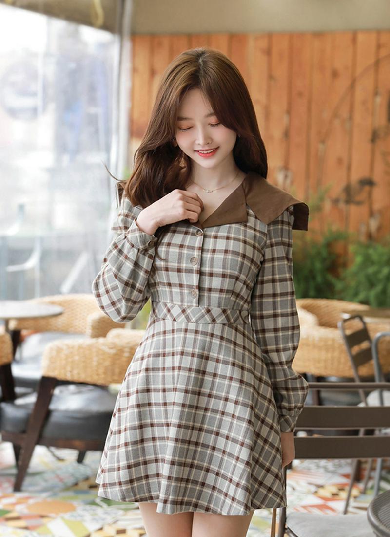 コントラストカラーチェックミニワンピース