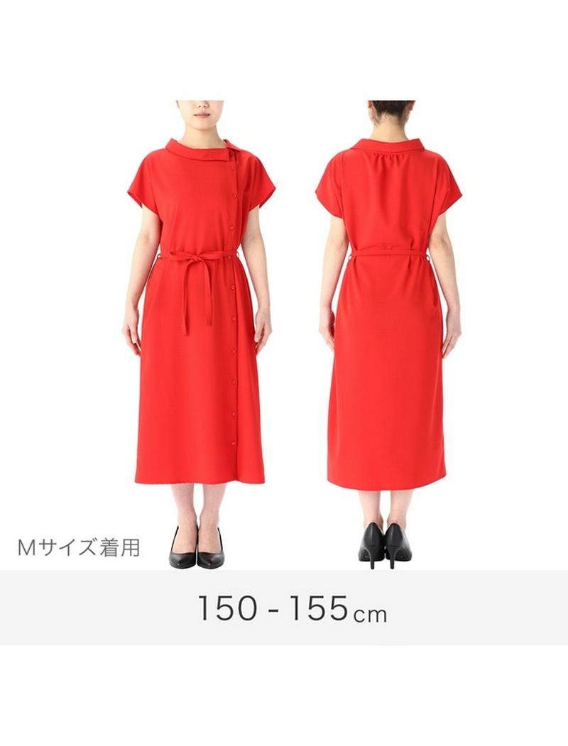 ロールネックボタンアシンメトリーワンピース