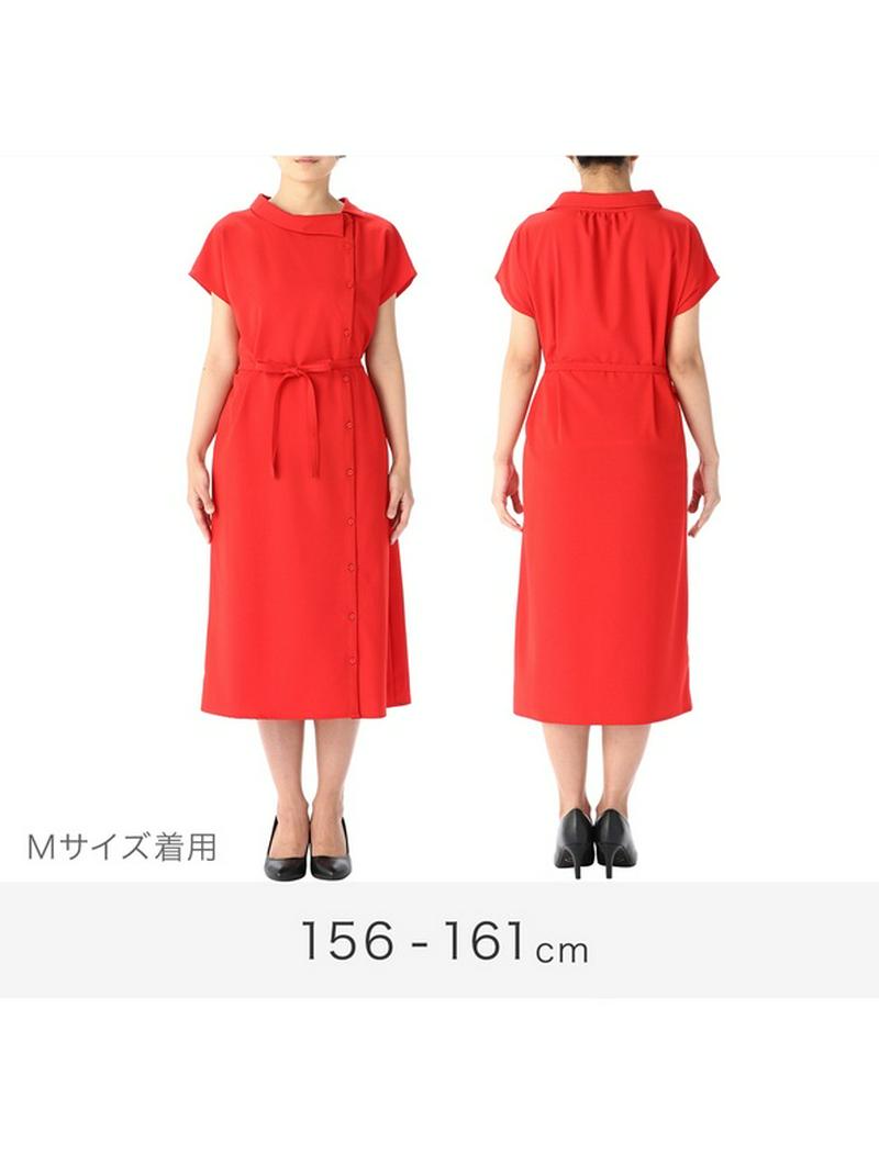 ロールネックボタンアシンメトリーワンピース