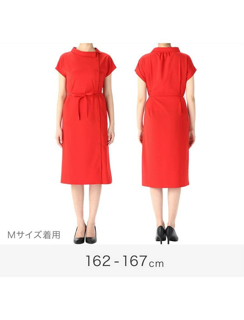 ロールネックボタンアシンメトリーワンピース