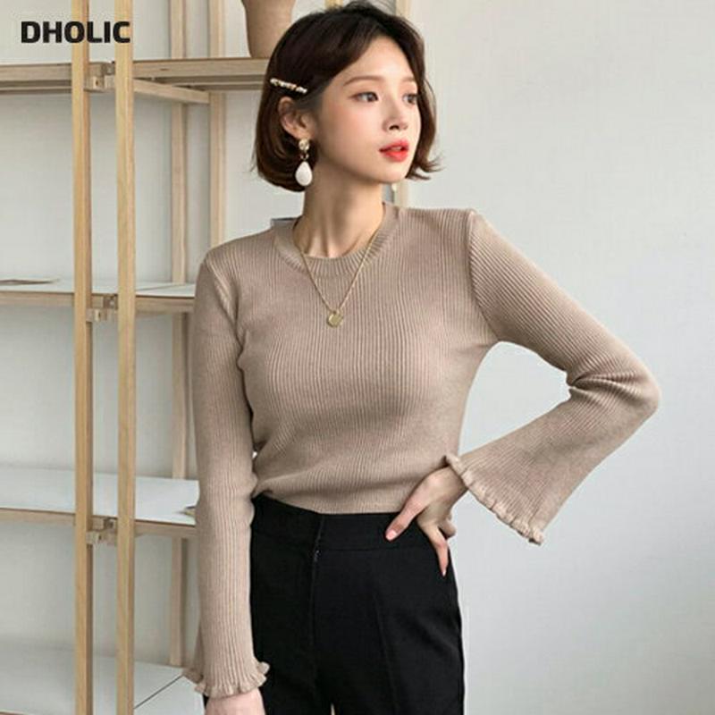 【只今10%OFF】ベルスリーブリブニット・全3色・b54783 レディース 【tops】【トップス ニット ラウンドネック リ