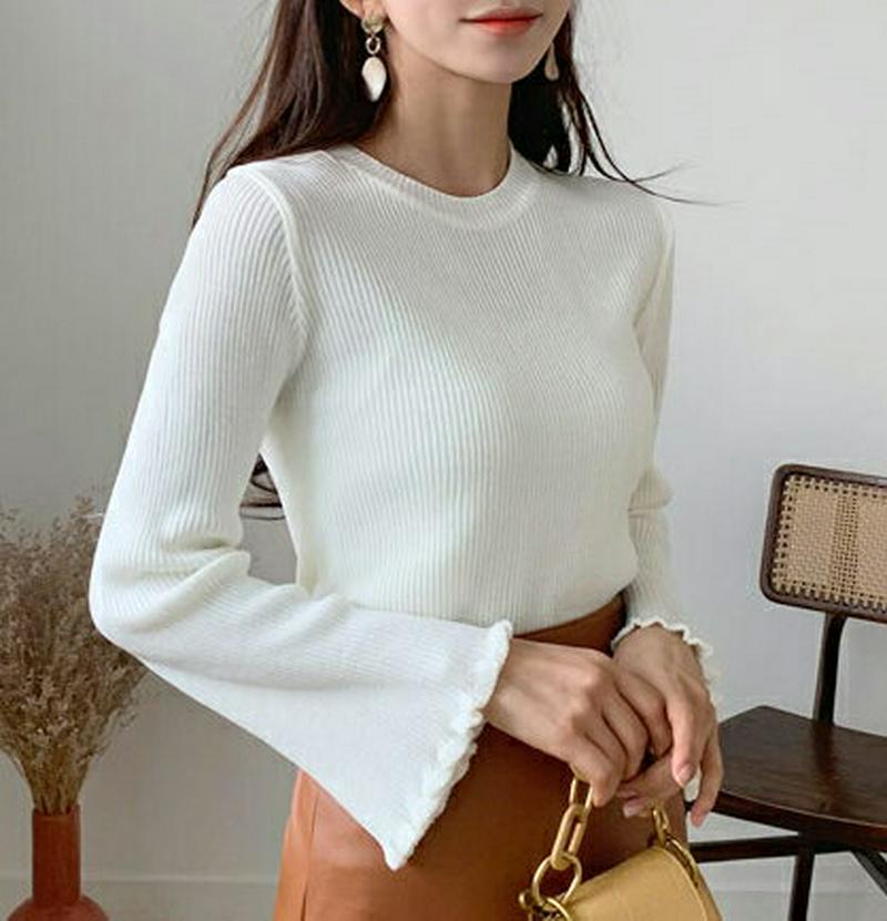 【只今10%OFF】ベルスリーブリブニット・全3色・b54783 レディース 【tops】【トップス ニット ラウンドネック リ