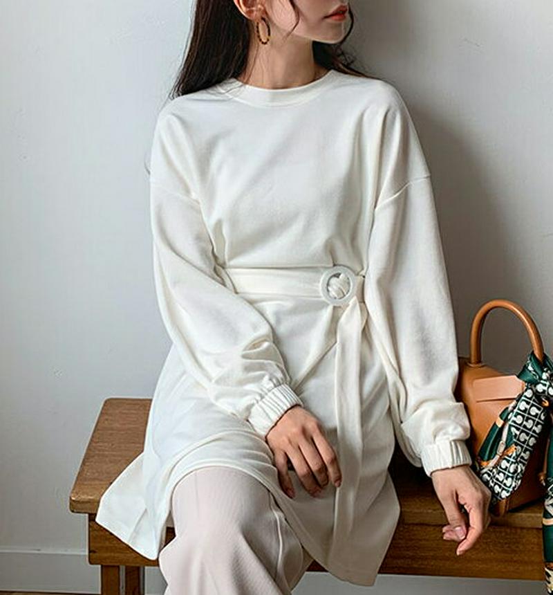 【只今10%OFF】ベルト付ロングTシャツ・全3色・t54791 レディース 【tops】【トップス Tシャツ ベルト付き ロン