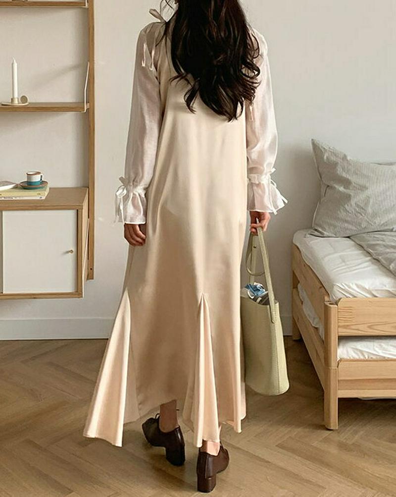 【只今10%OFF】ショルダータイフレアワンピース・全3色・b54812 レディース 【ops】【ワンピース ロング ロング丈 