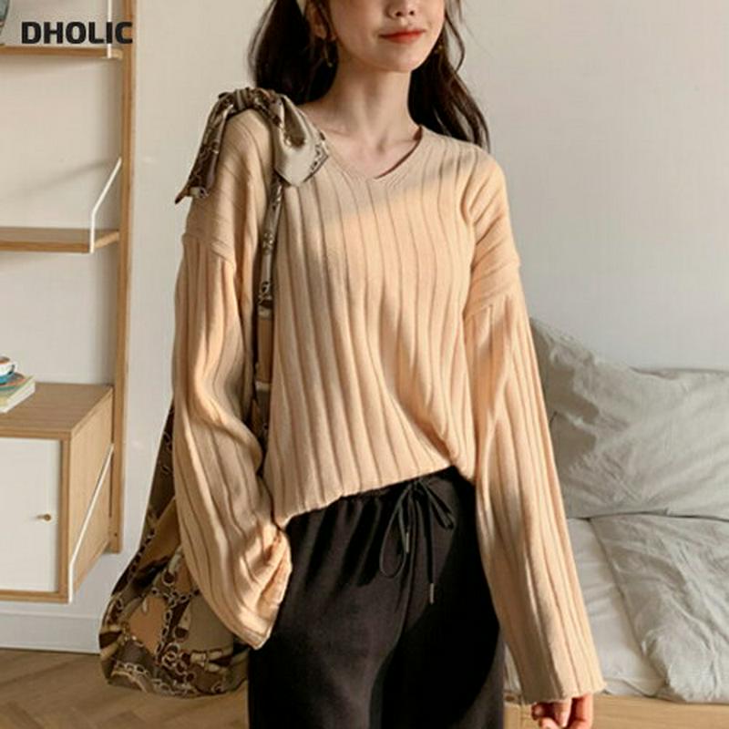 【只今10%OFF】Vネックリブルーズニット・全4色・b54781 レディース 【tops】【トップス ニット Vネック リブニ