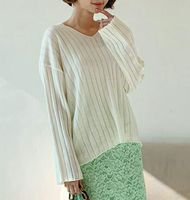 【只今10%OFF】Vネックリブルーズニット・全4色・b54781 レディース 【tops】【トップス ニット Vネック リブニ