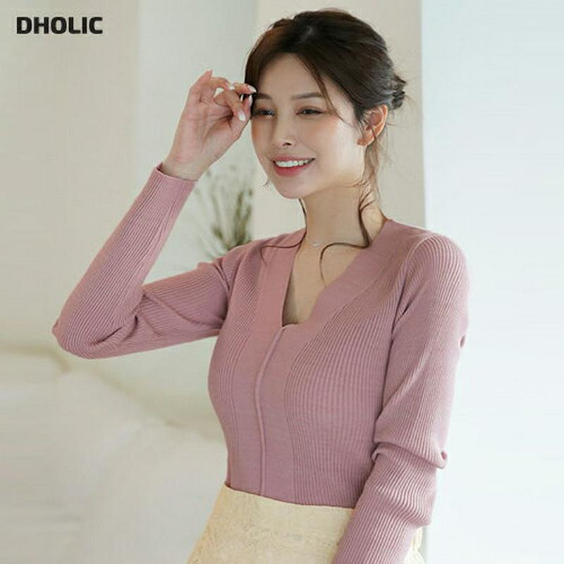 【只今10%OFF】Vネックスリムリブニット・全4色・t60908 レディース【tops】【トップス ニット ニットトップス 長