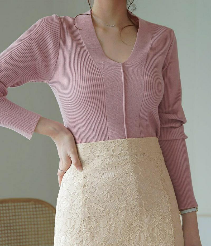 【只今10%OFF】Vネックスリムリブニット・全4色・t60908 レディース【tops】【トップス ニット ニットトップス 長