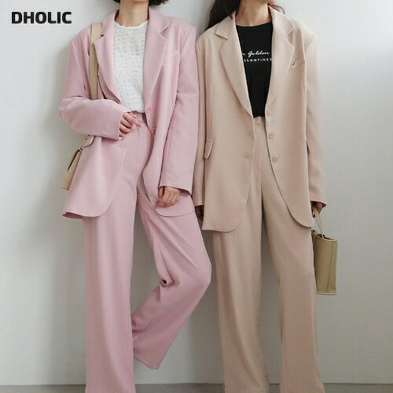 【只今10%OFF】【送料無料】スリーボタンジャケット&スリットワイドスラックスSET・全2色・t57700 レディース 【pt