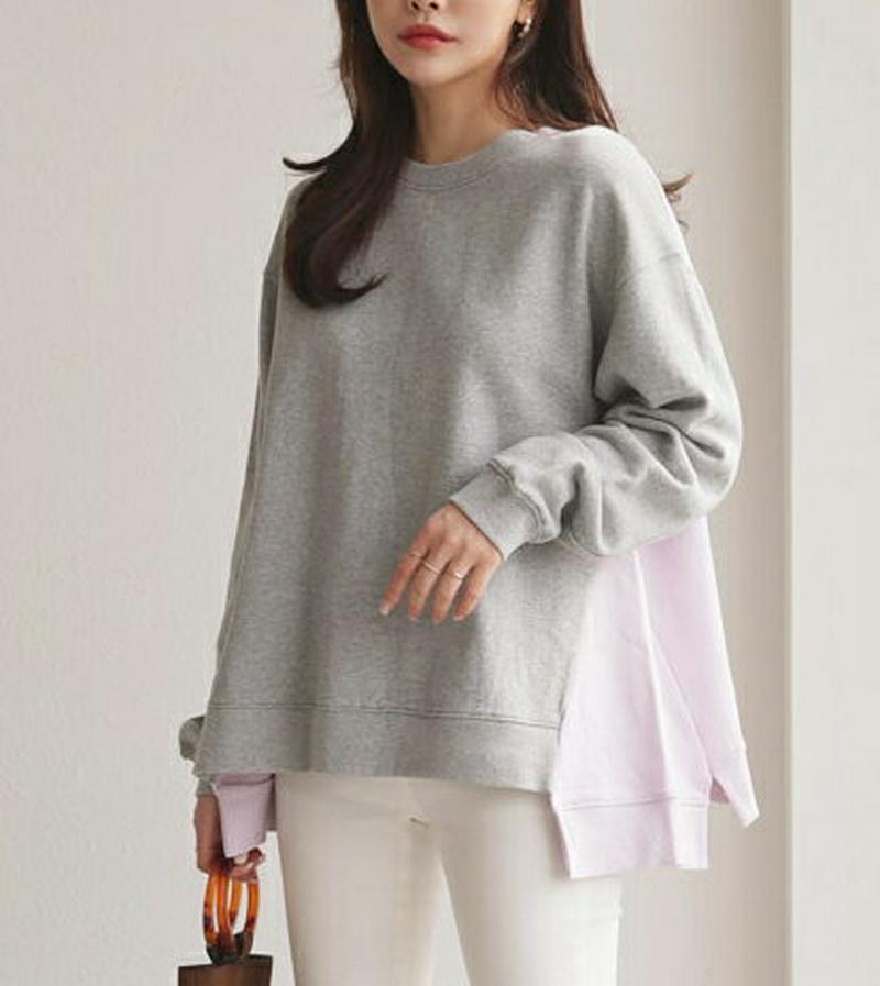 【只今10%OFF】サイド配色スウェット・全2色・b60859 レディース【tops】【トップス スウェット トレーナー 長袖 