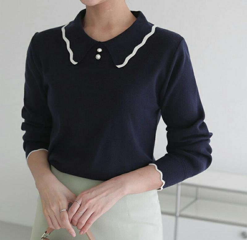 【只今10%OFF】パール配色カラーニット・全2色・b60865 レディース【tops】【トップス ニット ニットトップス 長袖