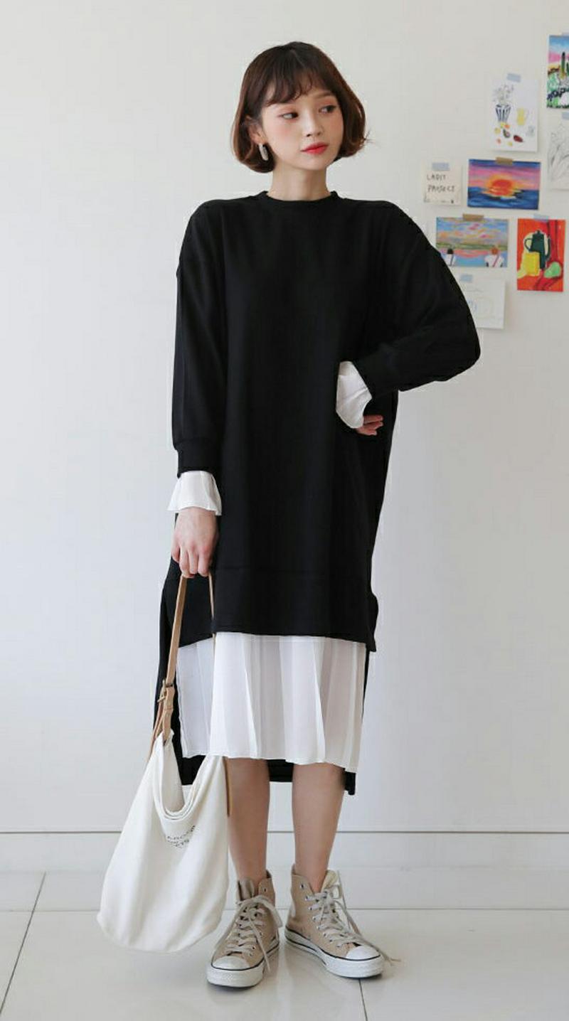 【只今10%OFF】プリーツコントラストワンピース・全3色・b57676 レディース 【ops】【ワンピース ロング丈 ロング 