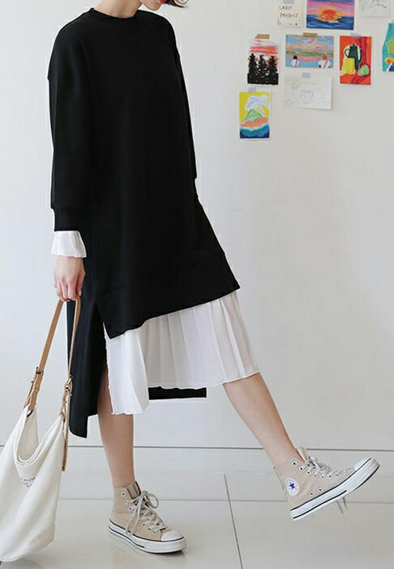 【只今10%OFF】プリーツコントラストワンピース・全3色・b57676 レディース 【ops】【ワンピース ロング丈 ロング 