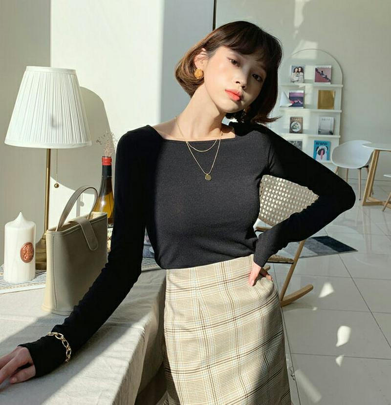 スクエアネックTシャツ・全5色・t57693 レディース 【tops】 トップス Tシャツ スクエアネック スリム ベーシック シンプル 長袖 無地 きれいめ くすみ 秋 春167