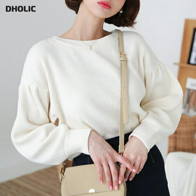 【只今10%OFF】2TYPEリブパフニット・全3色・t57661 レディース 【tops】【トップス ラウンドネック パフスリ
