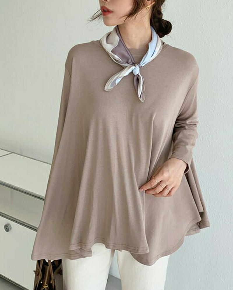 【只今10%OFF】ルーズフレアTシャツ・全5色・b60863 レディース【tops】【トップス Tシャツ 長袖　単色 無地 シ