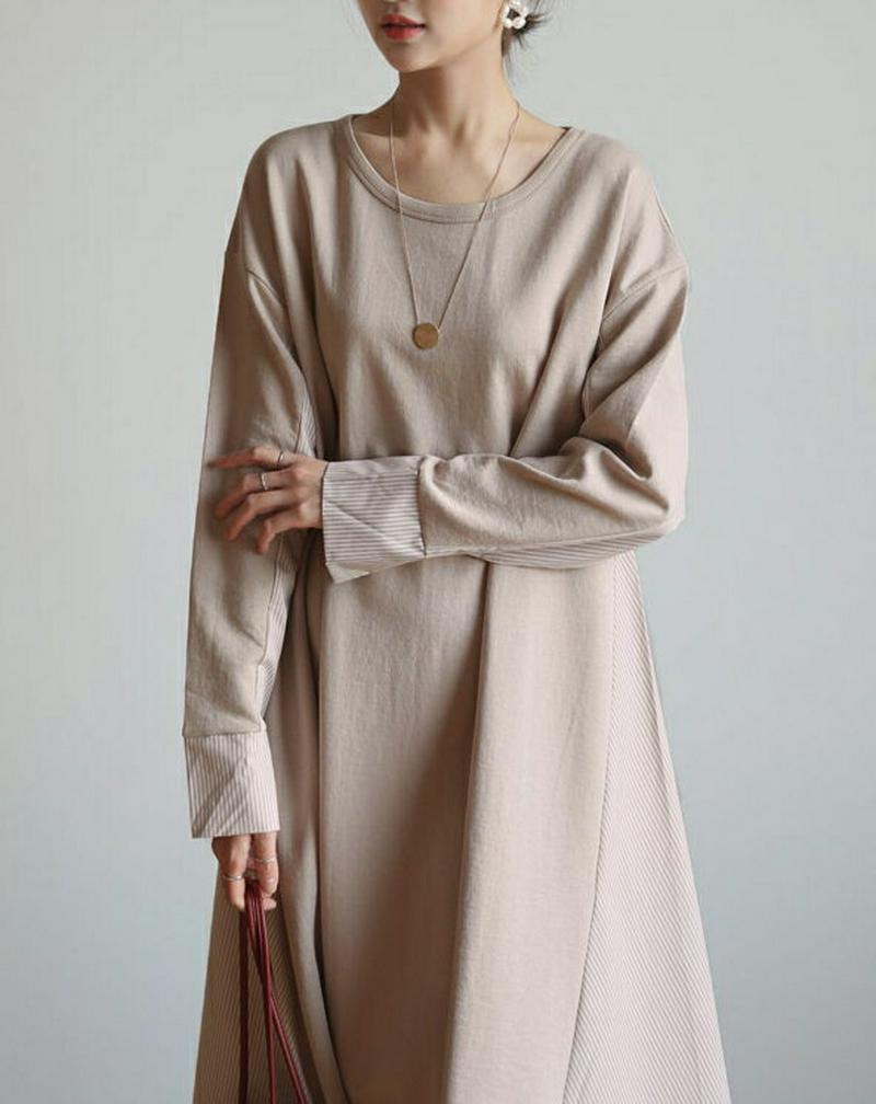 【只今10%OFF】ストライプコントラストワンピース・全2色・b60875 レディース【ops】【ワンピース ロング ロングワン