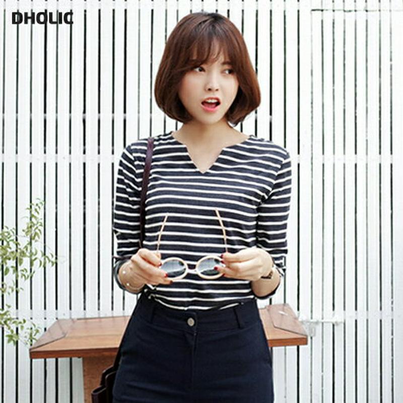【只今10%OFF】《人気商品再入荷》ポイントVネックボーダートップス・全3色 e45163-2 レディース【tops】【ボーダ