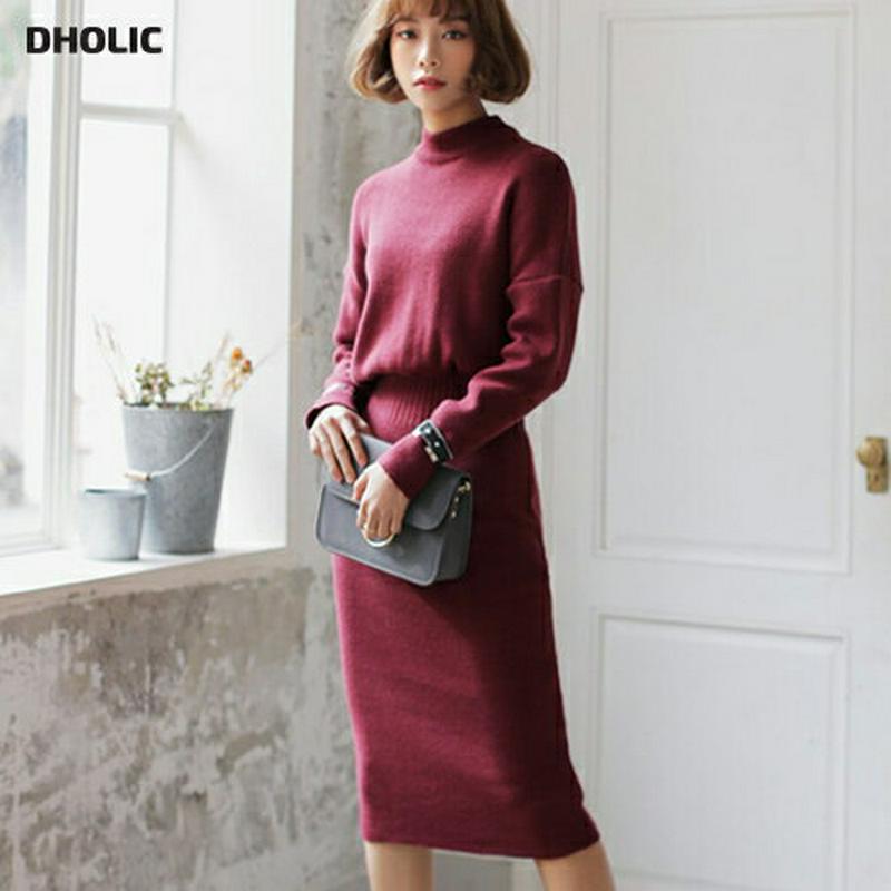 【只今10%OFF】≪人気商品再入荷≫モックネックひざ丈ニットワンピース・全5色・b18070 レディース【ops】【人気】【秋