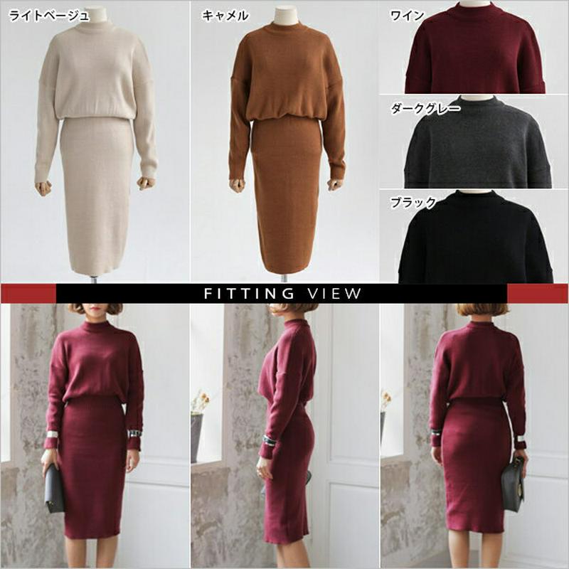 【只今10%OFF】≪人気商品再入荷≫モックネックひざ丈ニットワンピース・全5色・b18070 レディース【ops】【人気】【秋