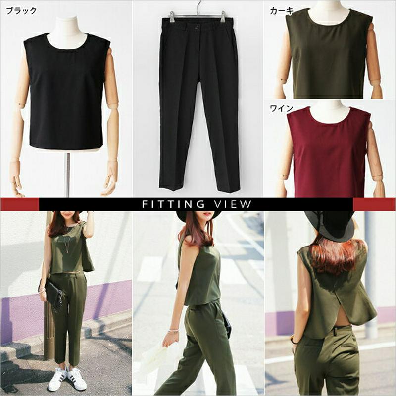 【只今10%OFF】★AWカラーバックスリットブラウス&パンツセットアップ・全3色★t45225(680782) レディース 【